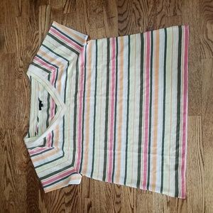 (L) Talbots Striped Colorful V Neck Linen Classic Contemporary Casual Comfort